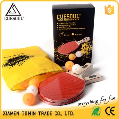 CUESOUL 4 players Table Tennis Set with 4 Paddles and 12 Balls, table tennis